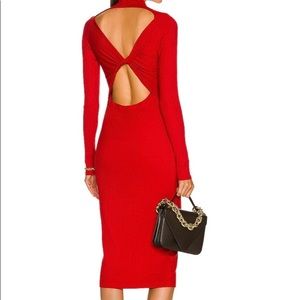 Viscose rib twist back long sleeve midi dress
